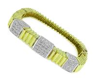 Estate 4.00ct Diamond Yellow and White Gold Bangle