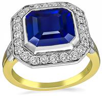 Vintage 4.03ct Sapphire 1.00ct Diamond Gold Engagement Ring