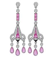 Estate 4.49ct Pink Sapphire 1.38ct Diamond Onyx Dangling Earrings
