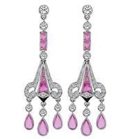 Estate 4.49ct Pink Sapphire 1.38ct Diamond Onyx Dangling Earrings