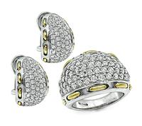 Estate 5.00ct Diamond Two Tone Gold Ring and Earrings Set
