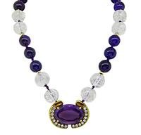 Vintage A. Cipullo 100.00ct Amethyst 2.50ct Diamond Crystal Necklace