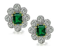 Estate AGL Certified 2.33ct Afghanistan Emerald 3.00ct Diamond Earrings