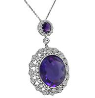 Estate 21.69ct Amethyst 1.75ct Diamond Pendant Necklace