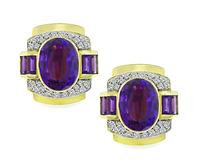 Estate 22.00ct Amethyst 1.40ct Diamond Gold Earrings