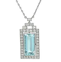 Estate 20.00ct Aquamarine 1.00ct Diamond Pendant Necklace