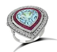 Estate Aquamarine 0.80ct Diamond 1.00ct Ruby Cocktail Ring