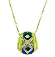 Asch Grossbardt Diamond Gemstone Inlay Gold Pendant Necklace