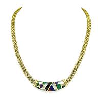 Estate Asch Grossbardt Multi Gemstone Inlay Gold Necklace