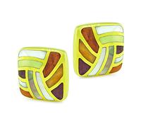Estate Asch Grossbardt Multi Color Gemstone Inlay Gold Earrings