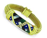 Estate Asch Grossbardt Diamond Multi Gemstone Inlay Gold Bracelet