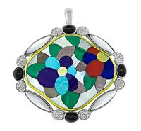 Estate Asch Grossbardt Multi Gemstone Inlay Pin / Pendant