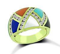 Estate Asch Grossbardt 0.75ct Diamond Multi Gemstone Inlay Gold Ring