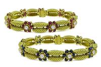 Estate Bertina Diamond Sapphire Ruby Gold Bracelet Set