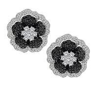 Estate 6.00ct Diamond 3.50ct Black Diamond Flower Earrings