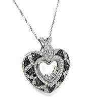 Estate 4.20cttw Black and White Diamond Happy Diamond Style Heart Pendant Necklace
