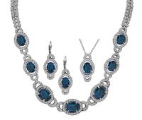 13.00ct Diamond 22.00ct Blue Topaz Necklace Earrings and Pendant Set