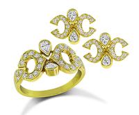 Estate Cartier 1.00ct Diamond Gold Ring and Earrings Set