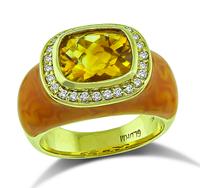 Estate 4.00ct Citrine 0.50ct Diamond Enamel Gold Ring