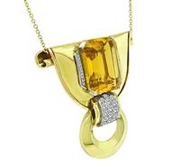 Estate 20.00ct Citrine 1.25ct Diamond Gold Pendant Necklace