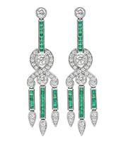 Estate 2.18ct Diamond 1.44ct Emerald Dangling Earrings