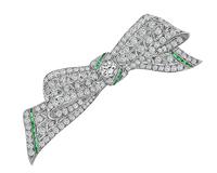 Estate 3.95ct Diamond Emerald Bow Pin