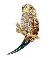 Estate 1.00ct Diamond Enamel Gold Bird Pin