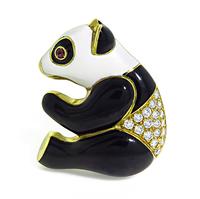 Estate 0.25ct Diamond Enamel Gold Panda Pin