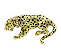 Estate Diamond Enamel Gold Panther Pin