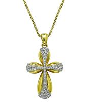 Estate 1.00ct Diamond Gold Cross Pendant Necklace
