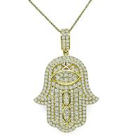 Estate 3.75ct Diamond Hamsa Hand Gold Pendant