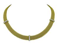 Estate Round Cut Diamond Gold Weave Necklace