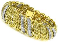 Vintage 6.00ct Round Cut Diamond 18k Yellow Gold Platinum Bracelet