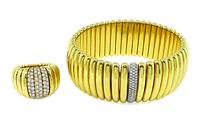 Estate 2.50ct Diamond Gold Flexible Ring and Bangle Set