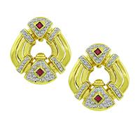 Estate Diamond Ruby Gold Earrings