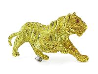 Estate Diamond Yellow Gold Tiger Pin