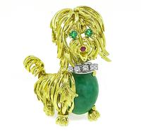 Estate Jadeite Diamond Emerald Gold Yorkie Pin