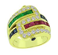 Estate 0.82ct Diamond 1.91ct Emerald Sapphire and Ruby Gold Ring