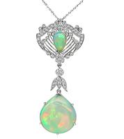 Estate 0.50ct Diamond Opal Pendant Necklace