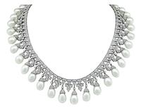 Estate Pearl 27.00ct Diamond White Gold Necklace