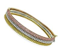 Estate 8.00ct Pink and Yellow Sapphire 3.30ct Diamond Three Tone Gold Bangle