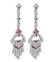 Estate 2.10ct Diamond 1.58ct Ruby Chandelier Earrings