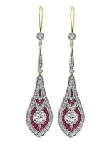 Estate 1.80ct Diamond 1.50ct Ruby Gold Drop Earrings