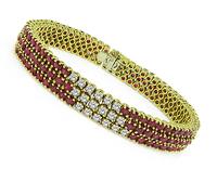 Vintage 3.60ct Diamond 8.00ct Ruby Gold Bracelet