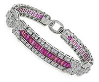 Estate 3.79ct Diamond 6.99ct Ruby Platinum Bracelet