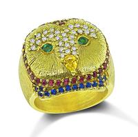 Estate 0.60ct Diamond Sapphire Ruby and Emerald Gold Owl Ring