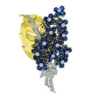 Estate 7.00ct Sapphire 0.75ct Diamond Bouquet Pin