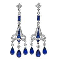 Estate 5.30ct Sapphire 1.05ct Diamond Chandelier Earrings