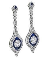 Estate 1.80ct Diamond 1.00ct Sapphire Dangling Earrings