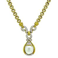 Estate 1.00ct Diamond South Sea Pearl Gold Necklace